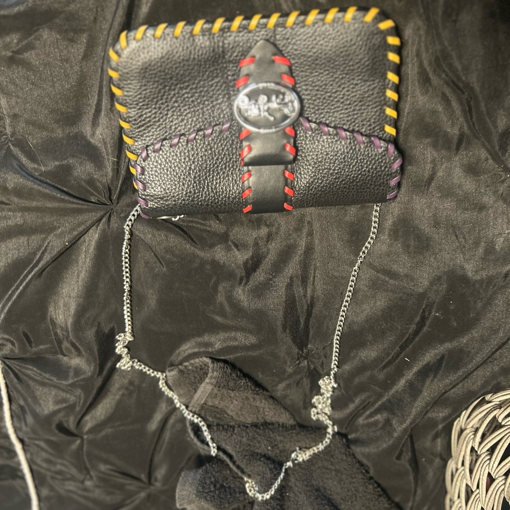 Coach Black Leather Clutch with Multicolor Stitching